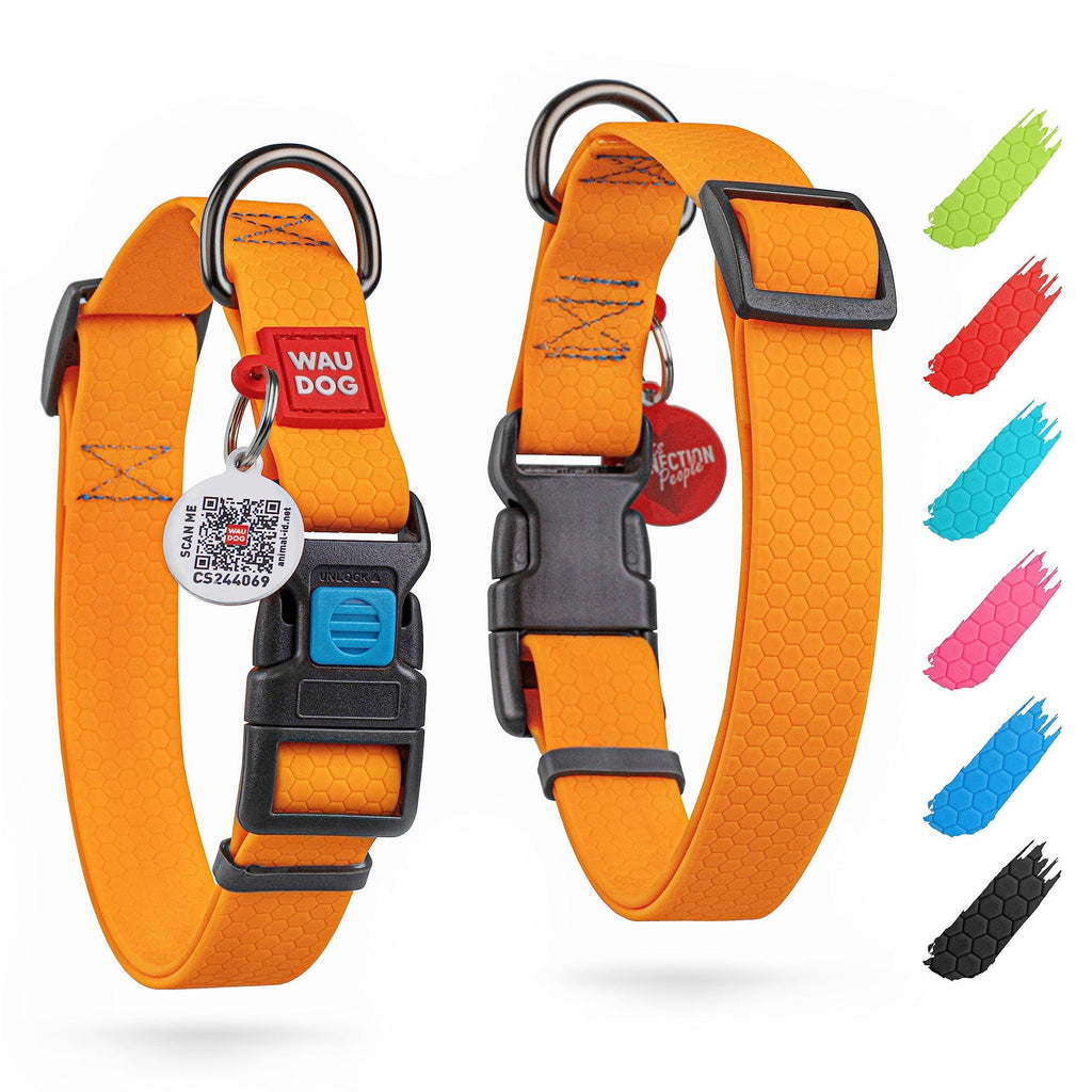 Waterproof Dog Collar Adjustable Dog Collar for Large Dogs Small and Medium Dogs Breakaway Dog Collar Waterproof with Plastic Buckle and QR Dog Tag Boy & Girl Dog Collars (Orange)